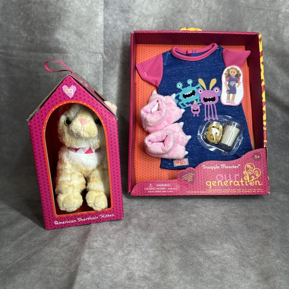 Our Generation Snuggle Monster Outfit And American Shirt Hair Poseable Kitten